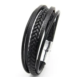 Trendy leren armband - meerlaags gevlochten touw - metalen sluiting - unisexArmbanden