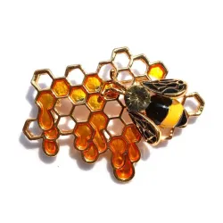Bij en honingraat - goud - kristal - brocheBroches