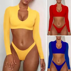 Sexy bikiniset - string / top met lange mouwenBadkleding