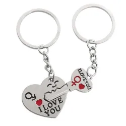 I Love You - metalen sleutelhanger met hart en sleutel - 2 stuksSleutelhangers
