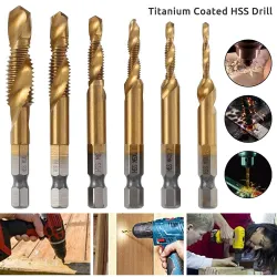 1/4 Inch 6542 Titanium gecoat - combinatie metrische verzinkboren voor ontbramen - zeskantschacht hex - 6 stuksBits & boren