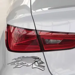 3D chrome ghost skull head - car & motorcycle sticker 2 piecesStickers