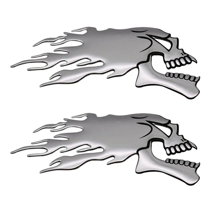 3D chrome ghost skull head - car & motorcycle sticker 2 piecesStickers