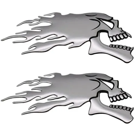 3D chrome ghost skull head - car & motorcycle sticker 2 piecesStickers