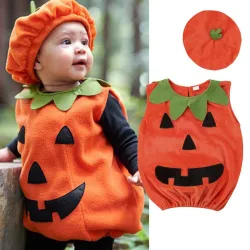 Pompoenkostuum - set met mouwloze jumpsuit en mutsPetjes & mutsjes