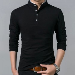 Long sleeve shirt / t-shirt - with buttoned collar - cottonT-shirts