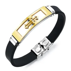Siliconen armband met uitgehold kruis - roestvrij staal - gegalvaniseerd - verstelbaarArmbanden
