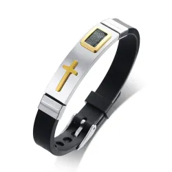 Modieuze kruisarmband - roestvrij staal - siliconen band - verstelbaarArmbanden