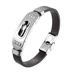 Retro schorpioen armband - leer - roestvrij staalArmbanden