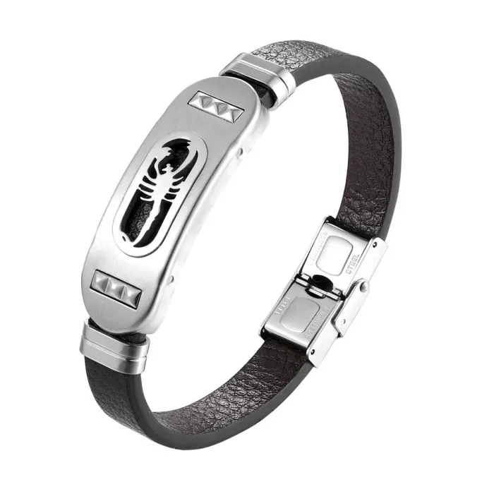 Retro schorpioen armband - leer - roestvrij staalArmbanden