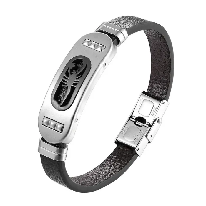 Retro schorpioen armband - leer - roestvrij staalArmbanden