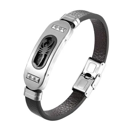 Retro schorpioen armband - leer - roestvrij staalArmbanden