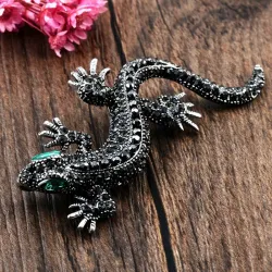 Vintage broche met kristallen hagedisBroches