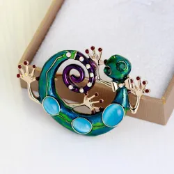 Large blue enamel gecko - crystal broochBrooches