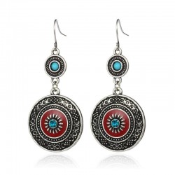 Vintage ethnic style earrings - with rhinestones / red enamel
