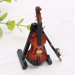 Mini houten viool - muziekinstrument - miniatuur decoratie - met standaard / kofferDecoratie