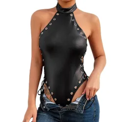 Sexy leren body - top zonder rug - met strikbandjes aan de zijkantBlouses & overhemden