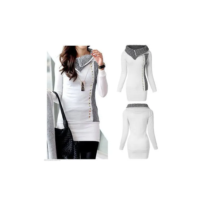 White long sweater - high collar - long sleeve - with metal decorationsHoodies & Jumpers