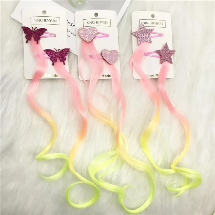Haarclip met kleurrijk haar - ster / hart / vlinder - 2 stuksPruiken
