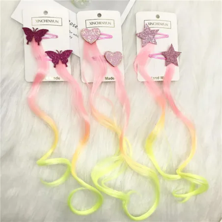 Haarclip met kleurrijk haar - ster / hart / vlinder - 2 stuksPruiken
