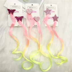 Haarclip met kleurrijk haar - ster / hart / vlinder - 2 stuksPruiken