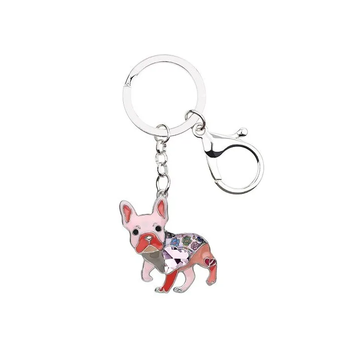 Emaille franse bulldog - metalen sleutelhangerSleutelhangers