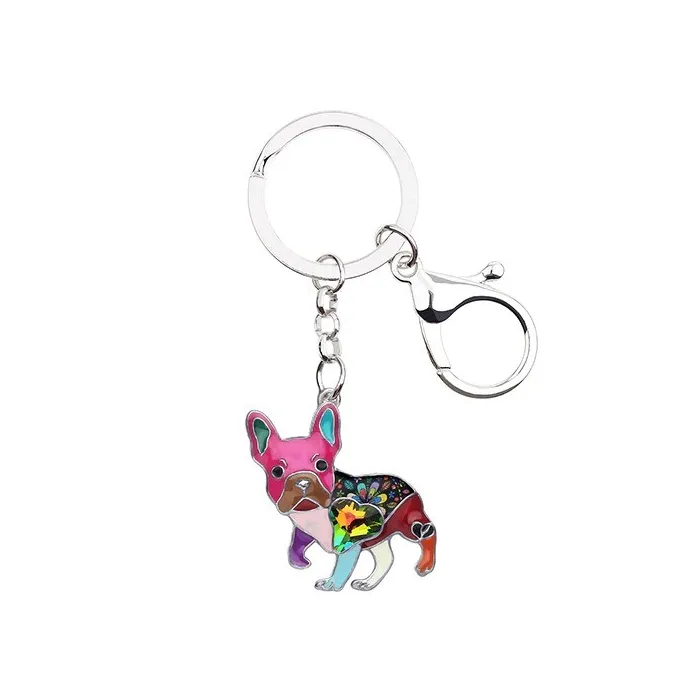 Emaille franse bulldog - metalen sleutelhangerSleutelhangers