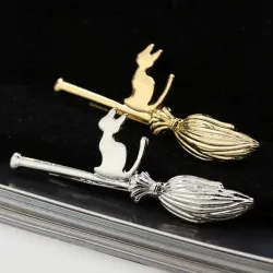 Metal hair clip - cat on broomstickHair clips