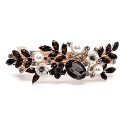 Elegante haarclip met zwarte kristallen bloemenHaarspelden