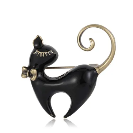 Emaille zwart-witte kat - retro brocheBroches