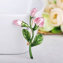 Prachtige roze tulp - kristallen brocheBroches