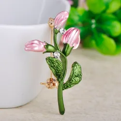 Prachtige roze tulp - kristallen brocheBroches