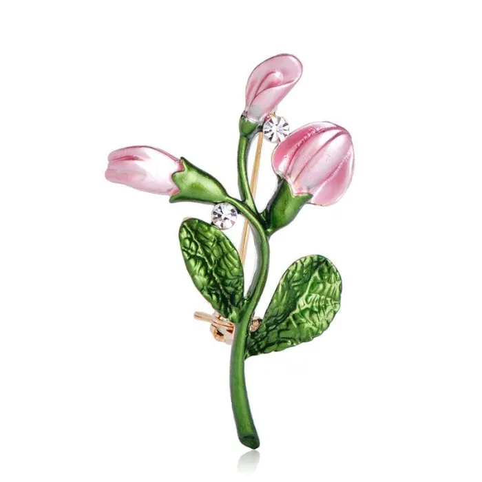 Prachtige roze tulp - kristallen brocheBroches
