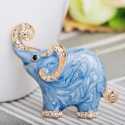 Blauwe broche in de vorm van een olifant - met kristallenBroches