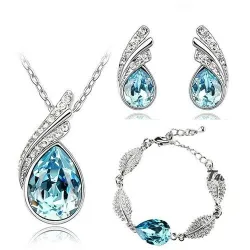 Oostenrijkse kristallen veer / waterdruppel - ketting / oorbel / armband - sieradensetHalskettingen