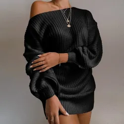 Sexy gebreide trui - mini jurkje - off-shoulder / lantaarnmouwenBlouses & overhemden