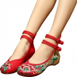 Chinese style sandals - canvas shoes with buckle - embroidered hibiscus flowersSandals