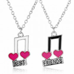 Best Friends - muzieknoten / hartvormige hanger - ketting 2 stuksHalskettingen
