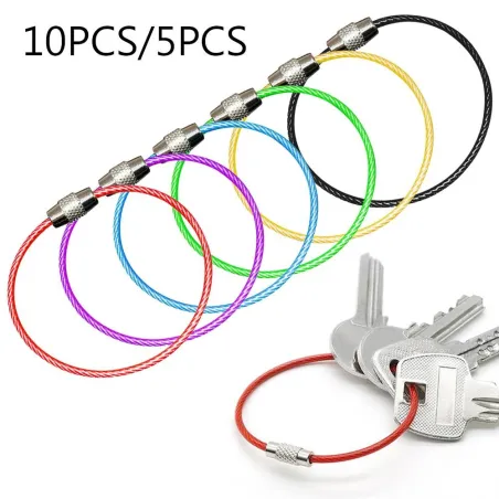 Sleutelhanger van roestvrij staaldraad - rond touw - schroefbare connectorSleutelhangers