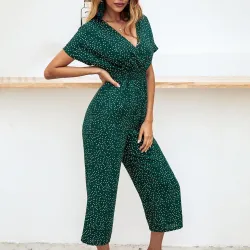 Klassieke jumpsuit met stippen - korte mouw - losse pijpenJumpsuits