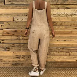 Vintage linen jumpsuit - lace up straps - loose - wide legJumpsuits