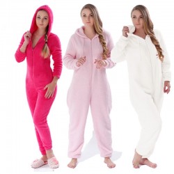 Pyjama uit één stuk - zachte fleece warme jumpsuit - met capuchon/ritsLingerie