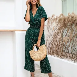 Klassieke jumpsuit met stippen - korte mouw - losse pijpenJumpsuits