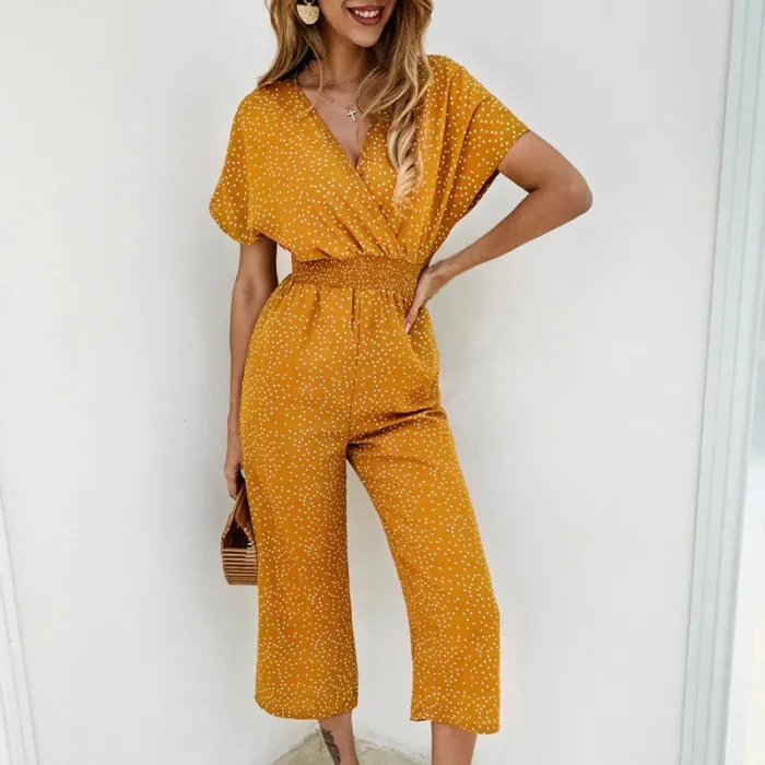 Klassieke jumpsuit met stippen - korte mouw - losse pijpenJumpsuits
