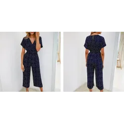 Classic polka dots jumpsuit - short sleeve - loose legJumpsuits