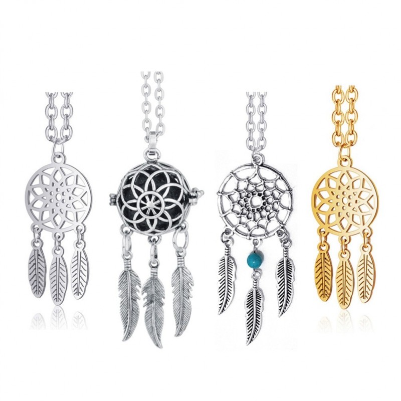 Ethnic style necklace - dreamcatcher with stainless steel feathersNecklaces