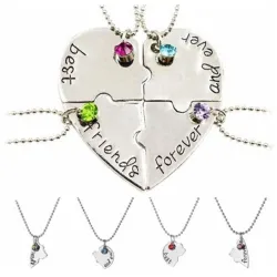 "Best Friends Forever and Ever" - hartvormige ketting met kristallen - 4 stuksHalskettingen