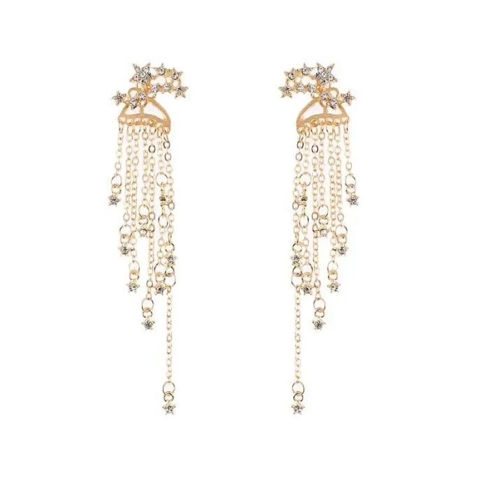 Classic long crystal earrings with stars streamlinedEarrings