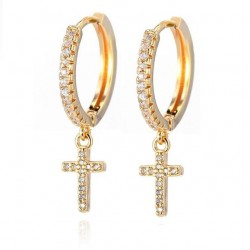 Crystal gold hoop earrings for women - with cross -  high quality - gift