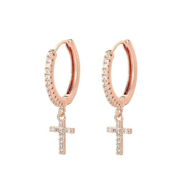 Round crystal hoops earrings with crossEarrings